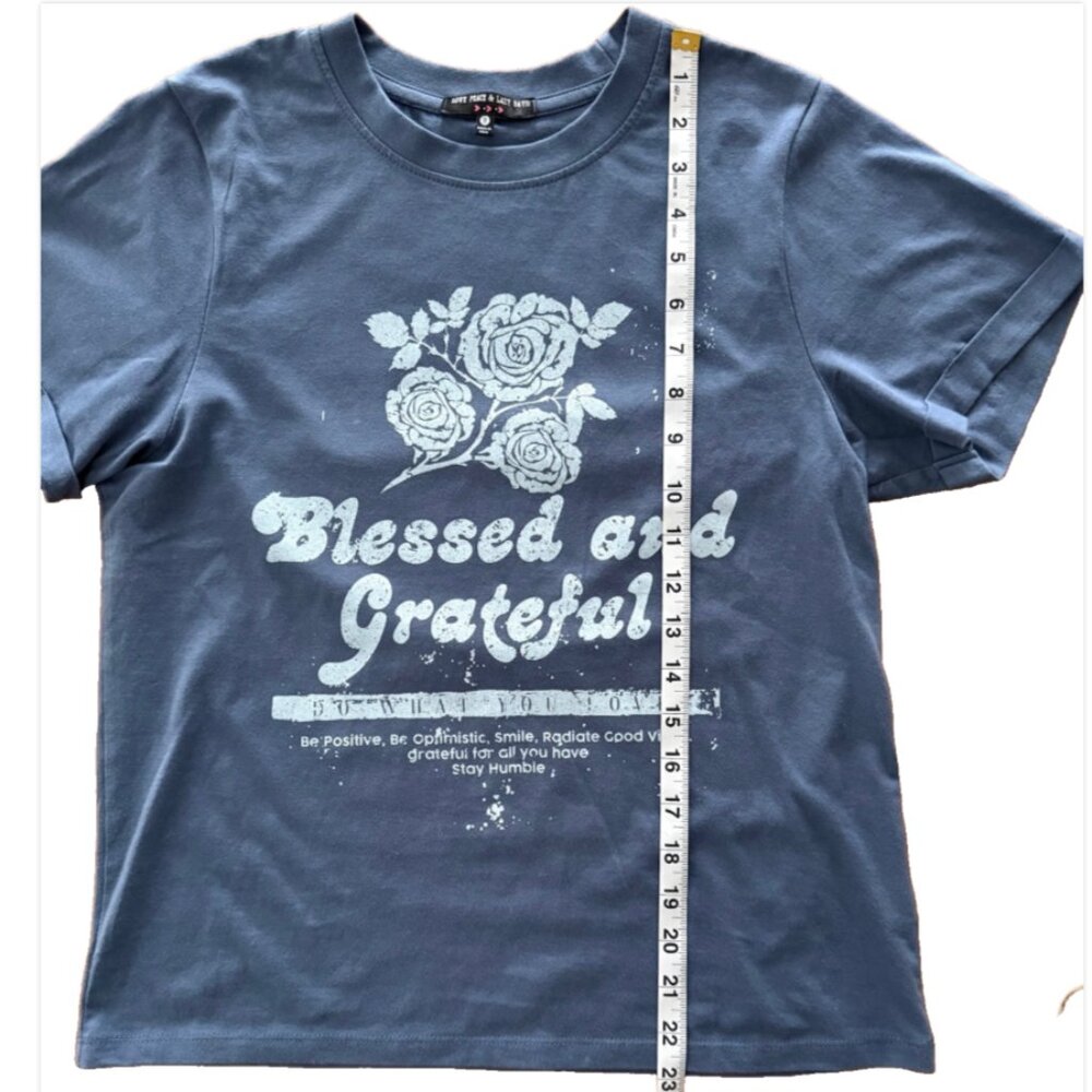 Womens Inspiration Christian TShirt "Blessed and Grateful" Blue Short Sleeve Tee - Picture 5 of 9